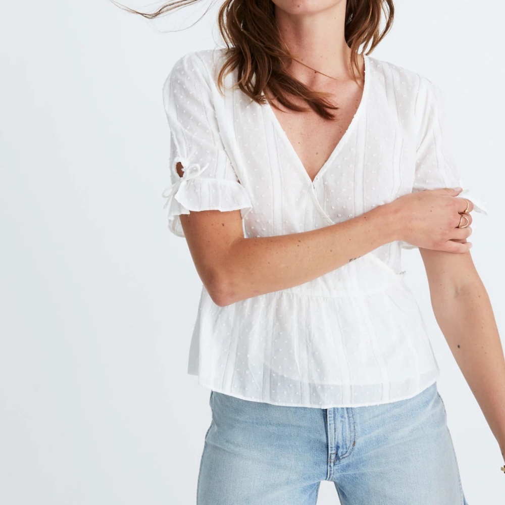 Madewell Swiss Dot Peplum White/Ivory Top, Small